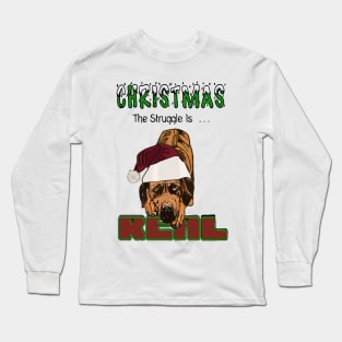 Rhodesian Ridgeback Christmas The Struggle Is Real Art Long Sleeve T-Shirt